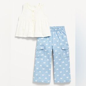 MATCHING SET - Sleeveless Button-Front Top and Cargo Pants Set for Toddler Girls